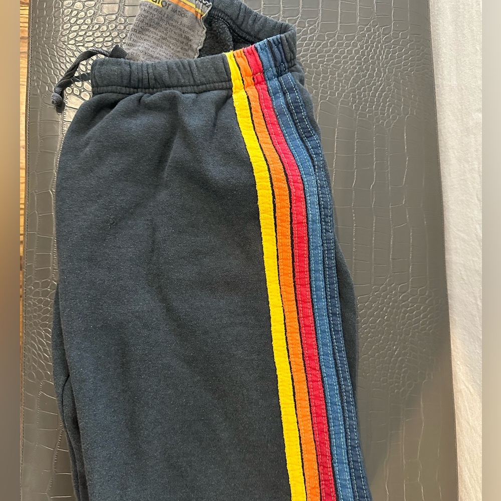 Aviator Nation Track Pants with Rainbow Stripes